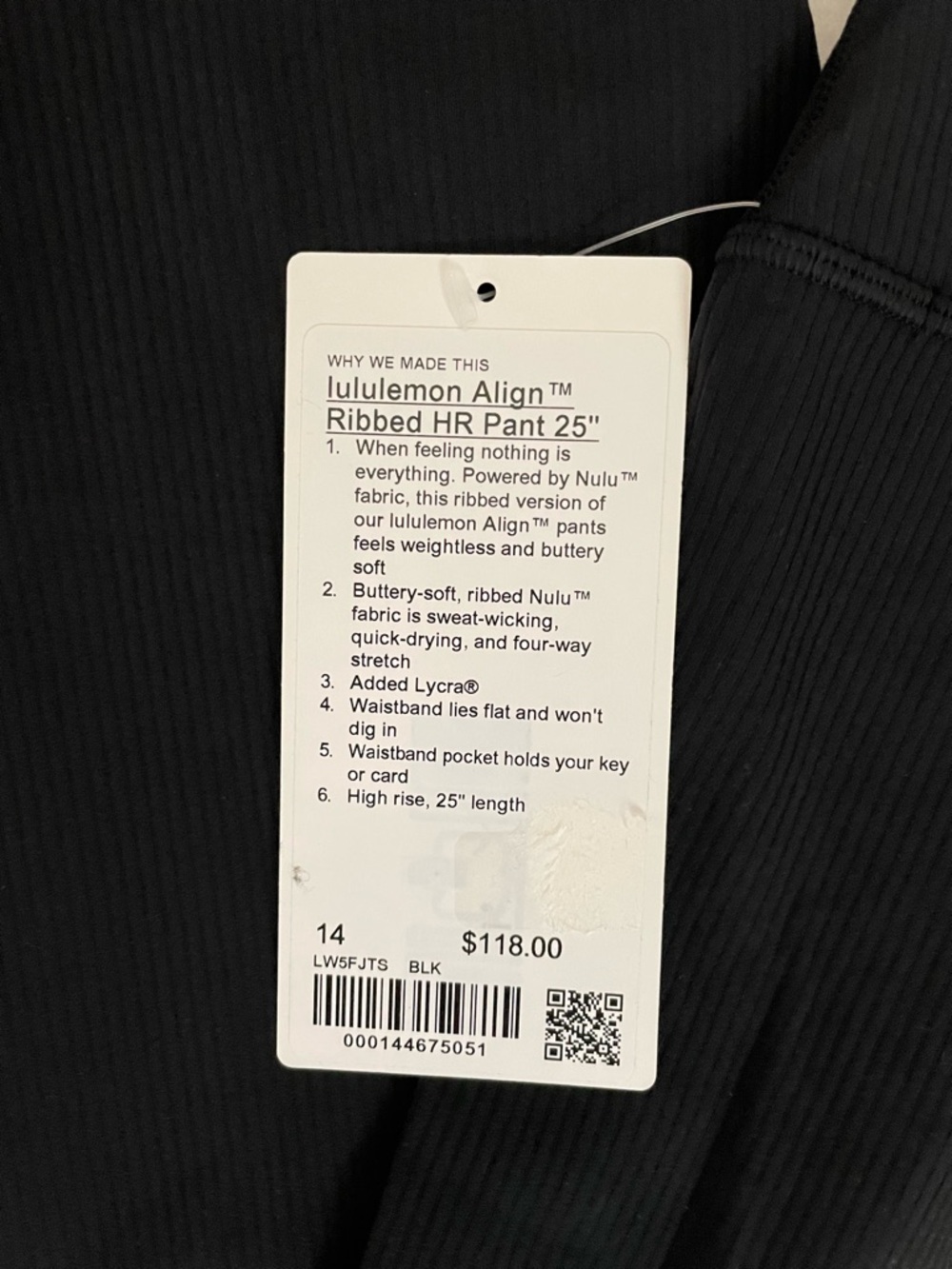 Lululemon NWT Align Ribbed High-Rise pants in Black 25” Leggings size 14 - Picture 8 of 12